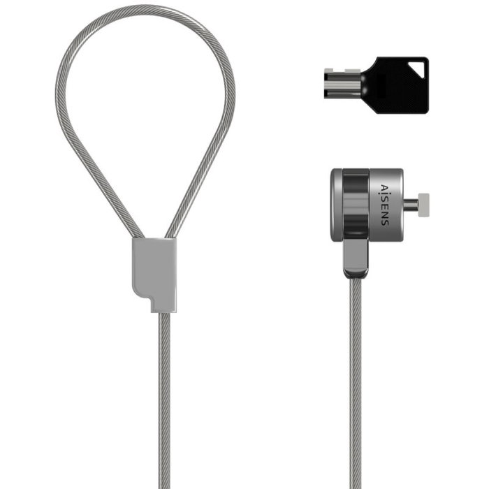 Aisens Cable de Seguridad ASLK-D40K02-SL con Llave, 1,5 m, Plata
